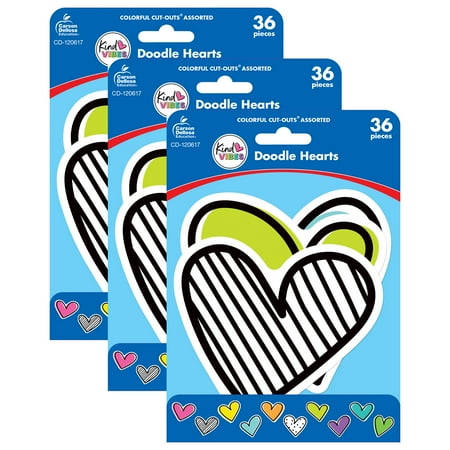 UPC: 0194629113262 | Carson Dellosa Education CD-120617-3 Kind Vibes Doodle Hearts Cut Outs – Pack of 3