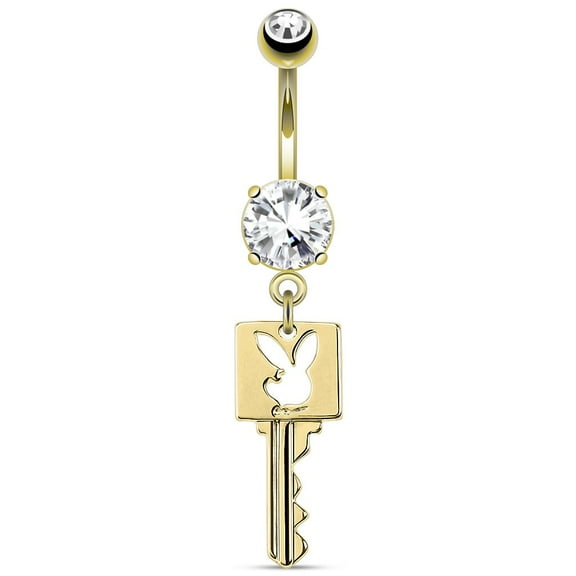 Playboy Body Accentz Belly Button Ring Multi Paved Gems on Bunny Dangle (Goldtone Black eye)