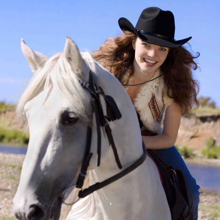 Wide Brim Cowboy Hat for Women & Men - Felt Western Cowgirl  display picture 3