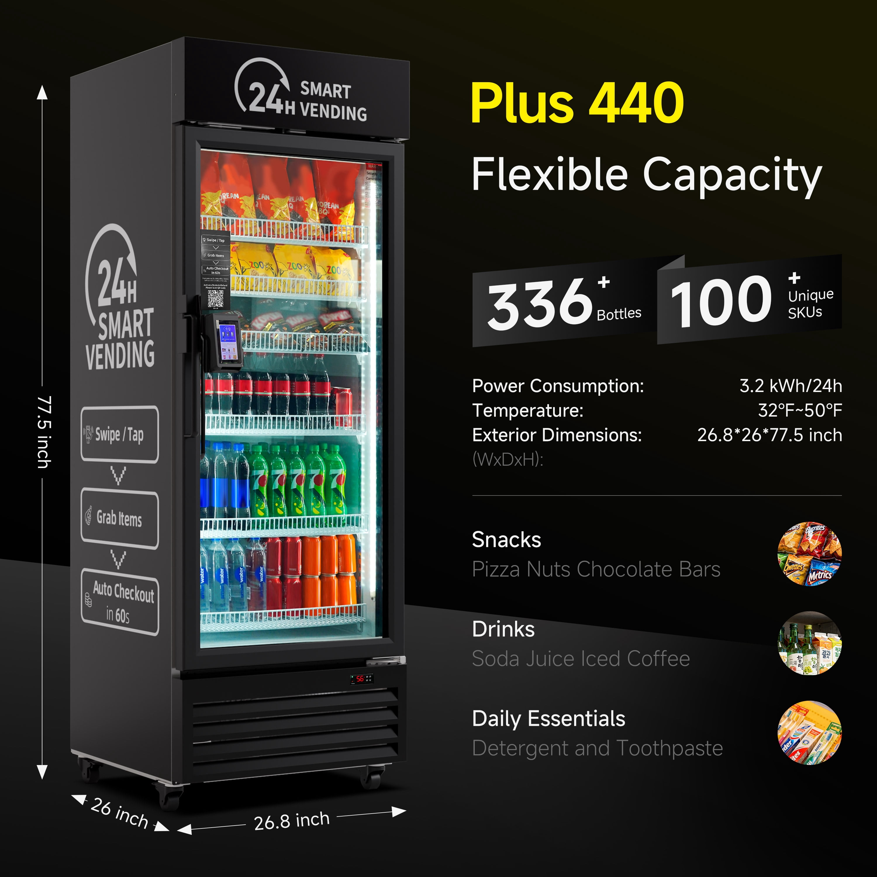 440 Combo Vending Machine,Smart Refrigerated Vending Machine with Touch Card Reader