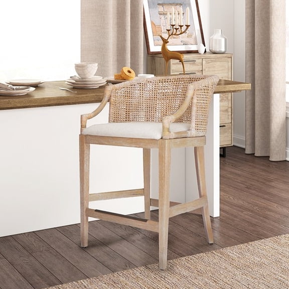 23"w X 35"h Counter Stool With Fixed Cushioned Seat And Antique Bronze Accents For An Elegant Look 25" H Solid Wood Legs Trim A Sophisticated