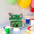 thumbnail image 4 of Pixel Miner Styled Cake Decorations, Mine Cartoon Happy Birthday Cake Topper, Video Game Themed Party Supplies for Boys & Girls (Green), 4 of 7