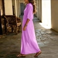 thumbnail image 4 of HADST Women's Collared V-Neck Puffed-Sleeve Maxi Dress, 3/4 Sleeves High-Waisted Pleated A-Line, 4 of 7