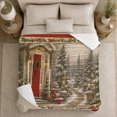 thumbnail image 4 of Snowy Cottage Christmas Wreath Winter Holiday Festive, Festive Holiday Scene, Warm Flannel Blanket for Living Room and Reading Nook, Art Lovers Christmas Gift, Festive Home Decor, 4 of 7