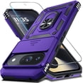 thumbnail image 1 of KOMI Case Compatible with Google Pixel 9/9 Pro Built in Slide Camera Lens Cover+Screen Protector+Finger Ring Holder Kickstand,Heavy Duty Shockproof Full Body Protective Phone Cover, Purple, 1 of 5