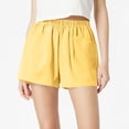 thumbnail image 4 of Bbyeadc Women's Linen shorts Straight Leg Bottoms Solid Color Comfort Elastic Waist Shorts Fashion Mid Waisted Bermuda,Yellow(S), 4 of 6