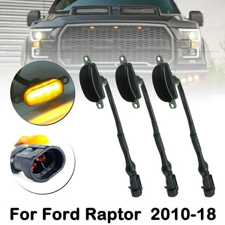 3PC Amber Smoked LED Front Grille DRL Running Lights For Ford Raptor 2010-2018