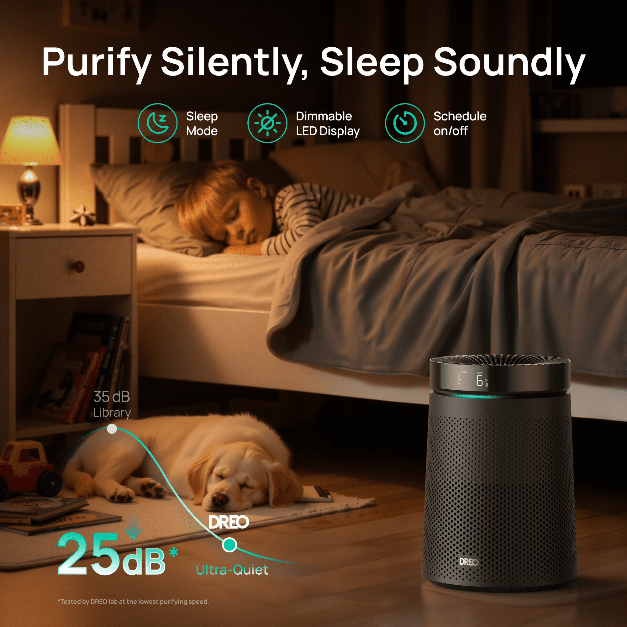DREO HEPA Air Purifier for Rooms up to 1500 Sq.Ft, Allergy and Asthma Relief with PM2.5 Display, Ultra-Quiet Sleep Mode