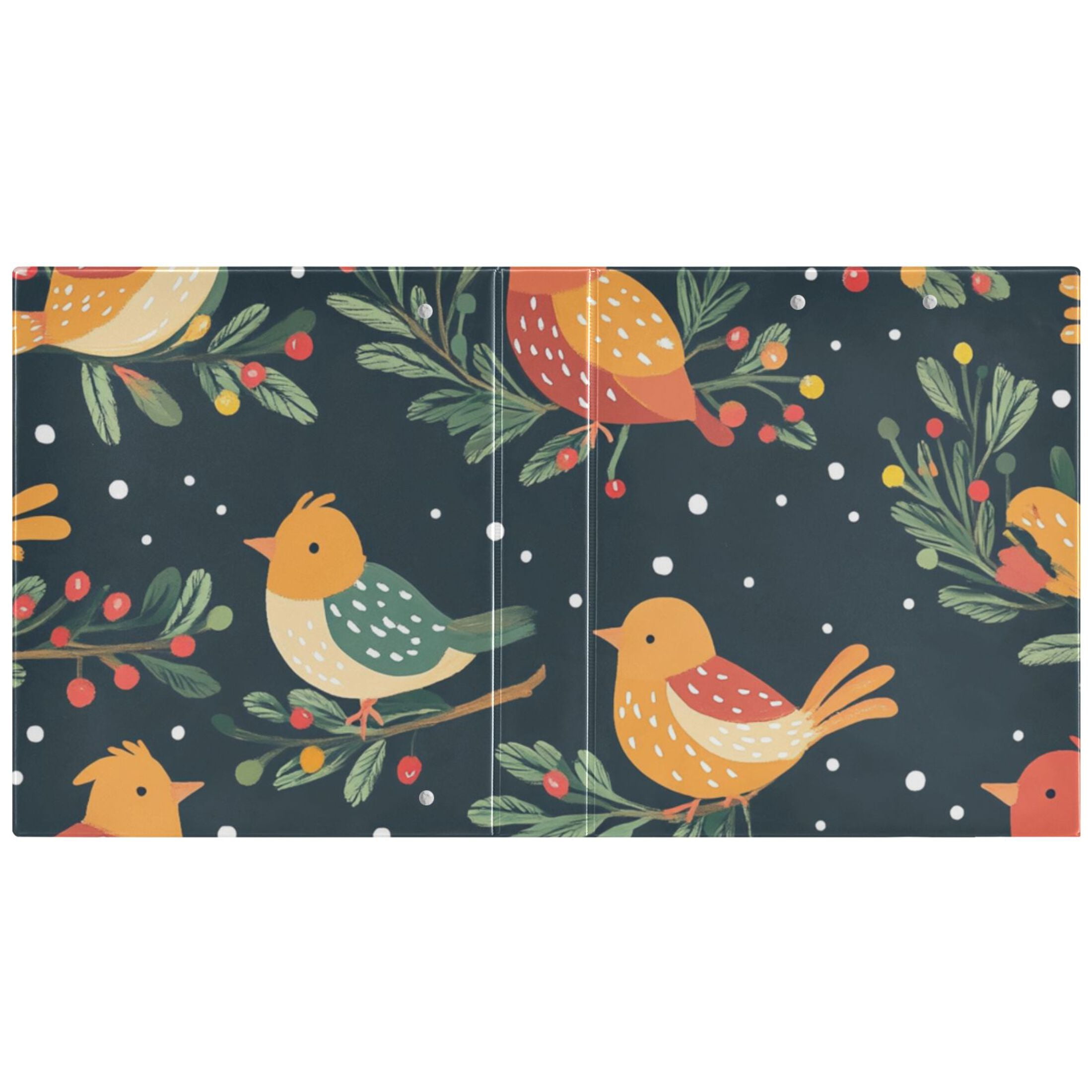 Christmas Birds Leaves 3 Ring Binders 1.5 inch Hardcover File Folders with Interior Pockets A4 Size Organizer for School Office Hospital