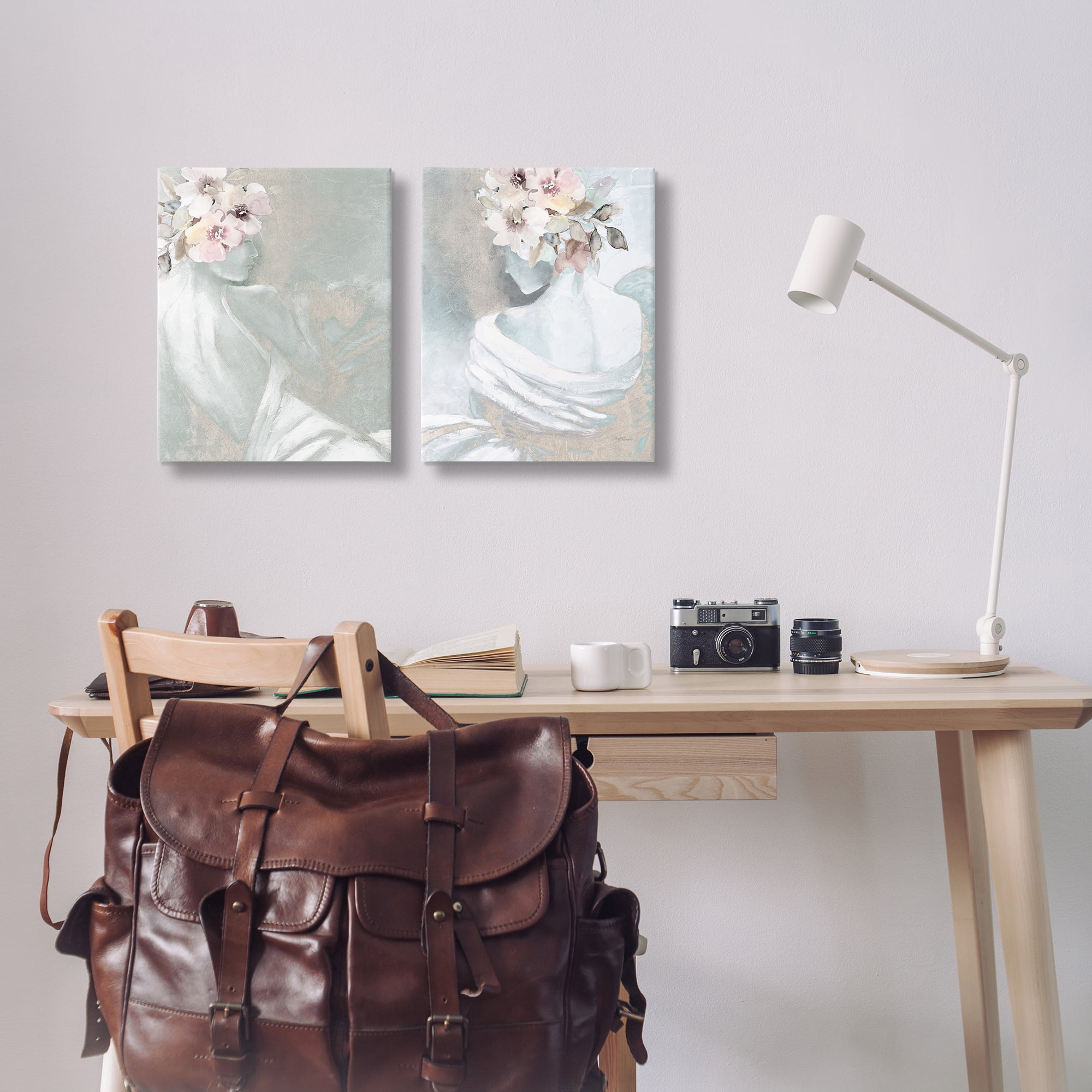 Stupell Industries Female Figure Floral Pose People Painting Wrapped Canvas Art Print Wall Art, 16 x 20, Set of 2
