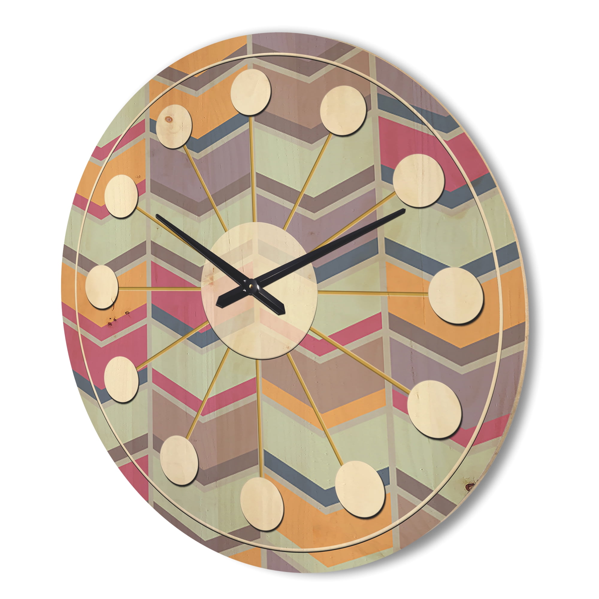 Designart 'Abstract Retro Geometrical Design Pattern X' Mid-Century Modern Wood Wall Clock