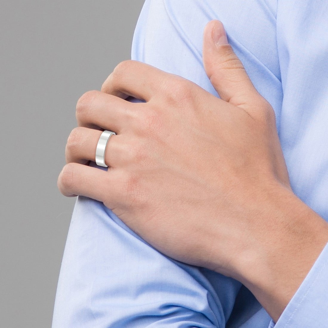 14k White Gold Solid Polished 6mm Standard Flat Comfort-Fit Band Size 10 Ring Ring for Women and Men