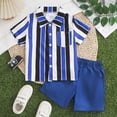 thumbnail image 2 of KPOPLK Toddler Boys Clothes Kids Cute Print for 1t 2t 3t 4t 5t Button Up Top Shirt Solid Color Shorts Boys Summer Gentleman Suit Outfit Set(4-5 Years,Blue), 2 of 9