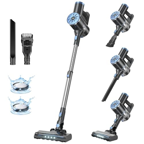 Aspiradora inalámbrica con base independiente y pantalla LED, aspiradora de mano para el hogar, ligera y potente, recargable 6 en 1 para alfombras, pelo de mascotas y suelos de madera.