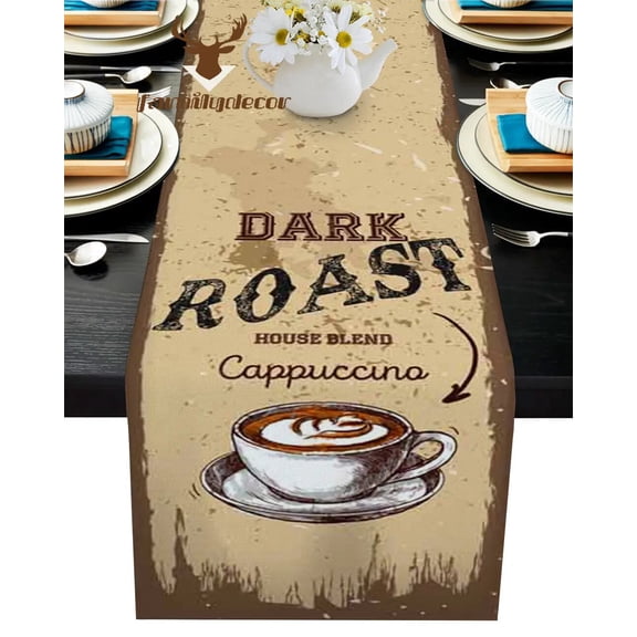 Coffee Retro Style Cappuccino Table Runner Home Wedding Table Flag Mat Centerpieces Decoration Party Dining Long Tablecloth