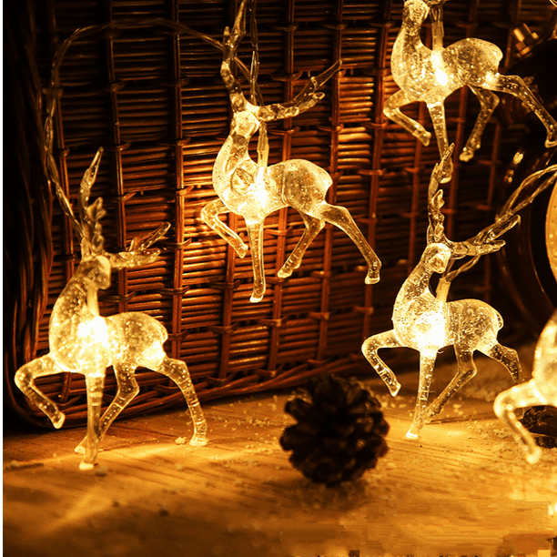 Guirlande lumineuse de renne de Noël Guirlande lumineuse de Noël 9,8 pieds  20 lumières LED ， Convient pour la chambre à coucher, le bureau, le salon,  etc. (USB) 