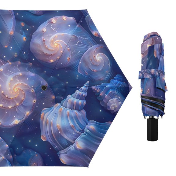 Starry Sky Shells Compact Sun Umbrella Windproof Travel Umbrellas for Rain Strong Portable UV Protection