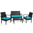 thumbnail image 6 of Patiojoy 4-Piece Patio Rattan Sectional Conversation Furniture Cushioned Loveseat Sofa Set Turquoise, 6 of 7