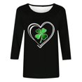 thumbnail image 4 of Hauts d'Été et de Printemps pour Femmes Chemisier Décontracté à Imprimé de la Saint-Patrick à la Mode pour Dames Col Rond Manches 7 Pouces Blouse Décontractée Noire TTTG, 4 of 4