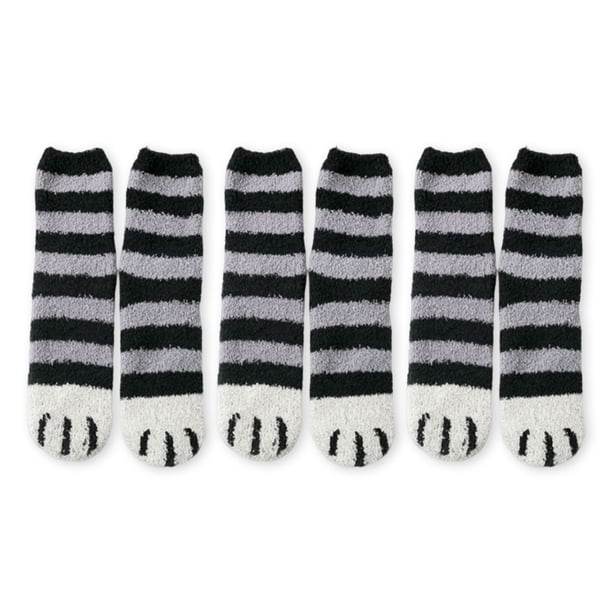 Minnieouse 3 pares de calcetines de suelo lindos animales de dibujos animados cómodos suaves lindos lavables reutilizables invierno otoño dormir hogar Medias negro despojado Minnieouse AP013458-05