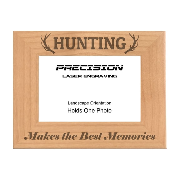 PrecisionNC Hunting Gifts Hunting Makes the Best Memories Engraved Natural Wood Picture Frame 4x6 Landscape