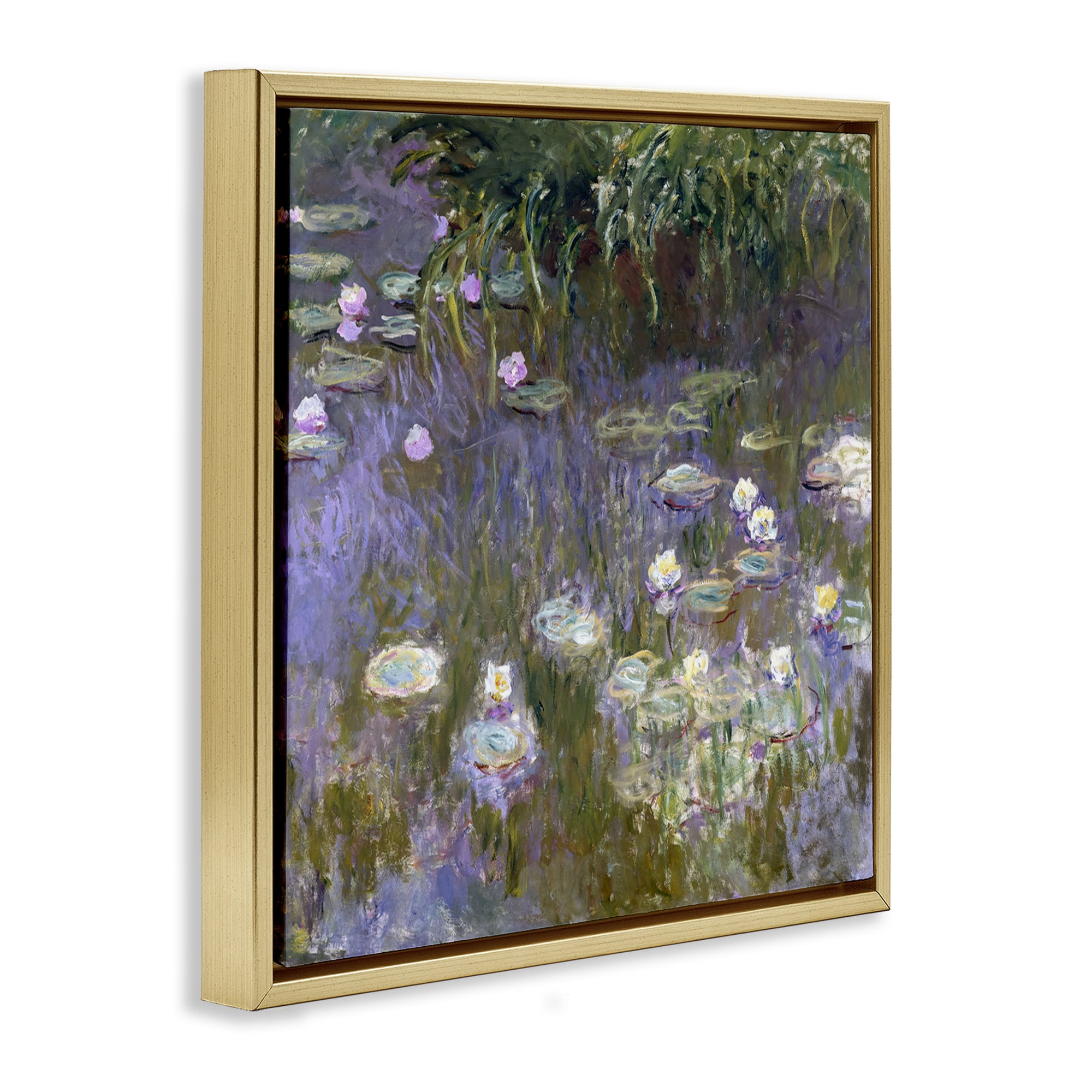 Stupell Industries Classical Water Lilies Monet Landscape & Nature Painting Gold Floater Framed Canvas Art Print Wall Art, 18 x 18