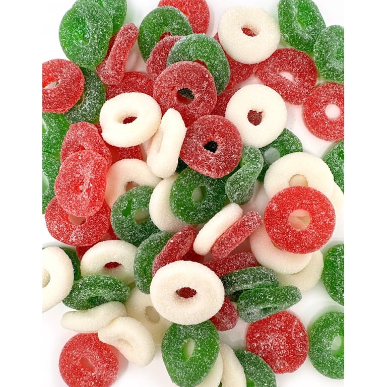 SweetGourmet Gummy Christmas Sugar Rings Candy | Red, Green, White