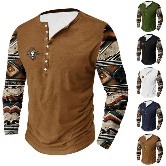 Miluxas Mens Distressed Henley Shirts Vintage Long Sleeve Shirts Casual Button Down V Neck T Shirts for Men White