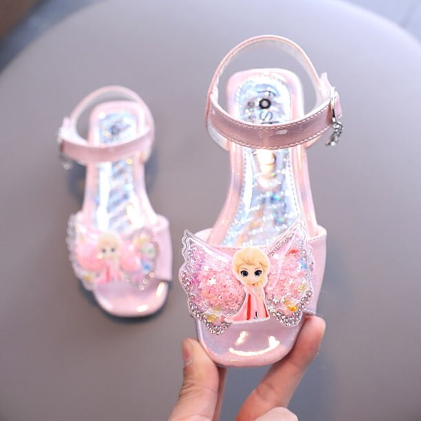 Zapatos de marca Disney, sandalias de princesa Elsa de Frozen de dibujos animados para niñas, zapatos planos de verano para niñas, sandalias de playa, zapatos Elsa, plantilla de 31 CM Gao Jinjia LED