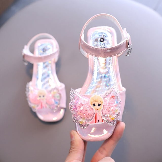 Zapatos de marca Disney, sandalias de princesa Elsa de Frozen de dibujos animados para niñas, zapatos planos de verano para niñas, sandalias de playa, zapatos Elsa, plantilla de 20,6 CM Gao Jinjia LED