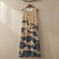thumbnail image 4 of Xoenoiee Cherry Blossom Wave Print Womens Maxi Sundresses Summer Round Neck Sleeveless Boho Dresses Linen-Like Flowy Beach Vacation Long Dresses Casual Fashion Clothes with Pockets, L, 4 of 7