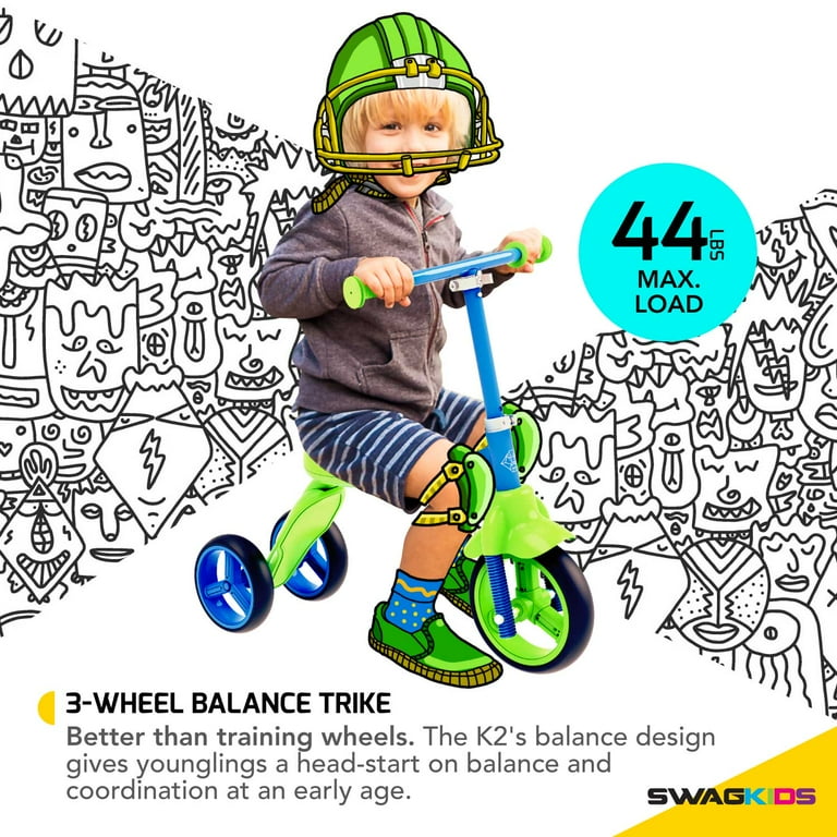 Swagtron K2 2 in 1 Toddler Scooter Ride On Balance Trike for Kids Ages 2 5 Adjustable Seat Transforms in Seconds Walmart