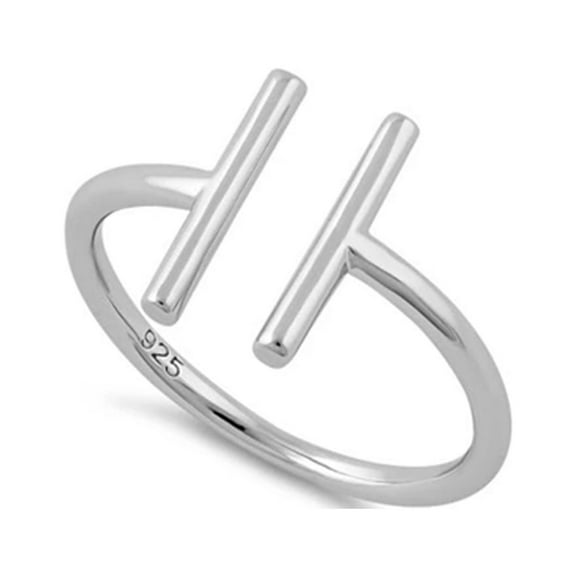 925 Sterling Silver Platinum Plated Double Bar Women Valentines Day Gifts Ring