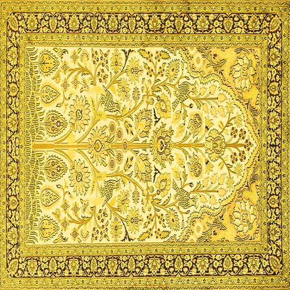 Ahgly Company Machine Washable Indoor Square Persian Yellow Traditional Area Rugs, 7' Square