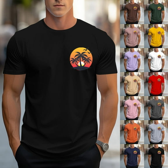 VBTAPA Mens Hawaiian T-shirts Palm Tree Graphic Tees Tropical Summer Short Sleeve Crewneck Tee Casual Hipster Tops Army Green L