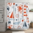 thumbnail image 7 of JOOCAR Nautical Shower Curtain, Pastel Colored Composition of Lighthouse Sailboat Fish Shells Octopus, Cloth Fabric Bathroom Decor, 7 of 7