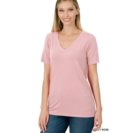 Zenana Women & Plus Relaxed Fit V-Neck Short Sleeve Basic Jersey T-Shirt Tops price history on PriceWatchPro