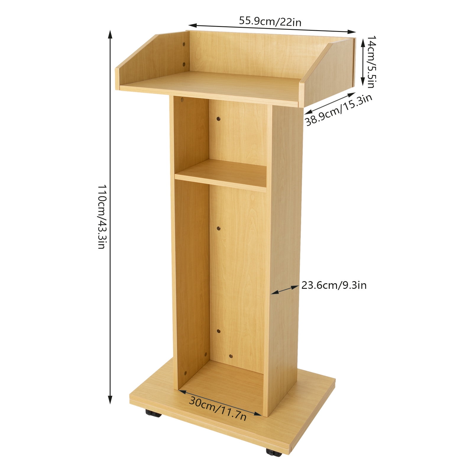 Dwellnix Adjustable Mobile Presentation Stand, Portable Lectern with Large Storage, 360° Swivel Wheels, Ideal for Office, Classroom, Church & Meetings
