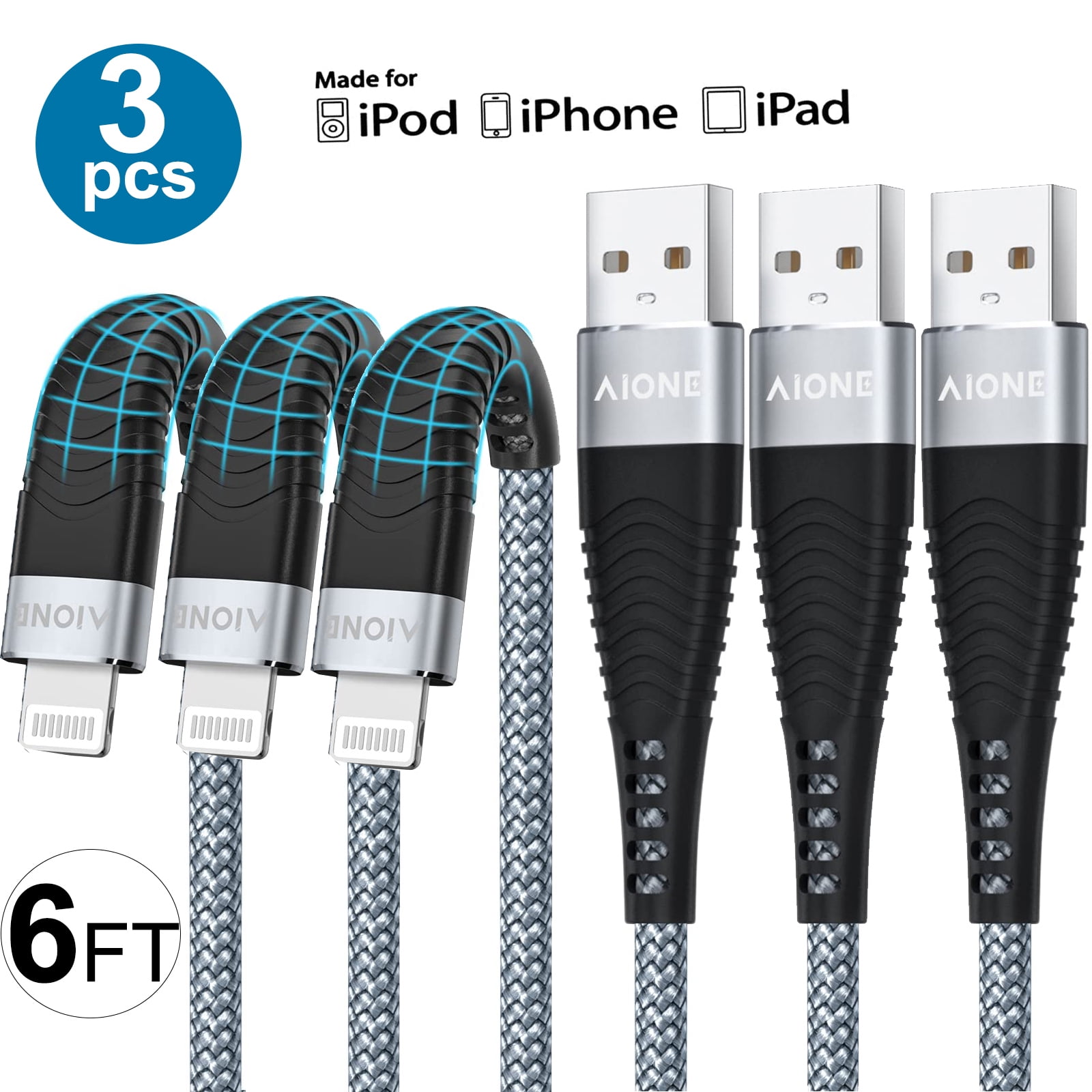 iPhone Charger Cable, [ Apple MFi Certified ] 3Pack 3FT 5FT 6FT USB