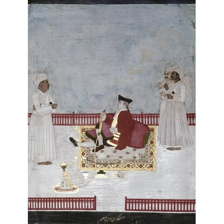 An official of the East India Company enjoying smoking a water-pipe, Mughal, India, c1760 Print Wall Art By Werner (Best Water Pipes In India)