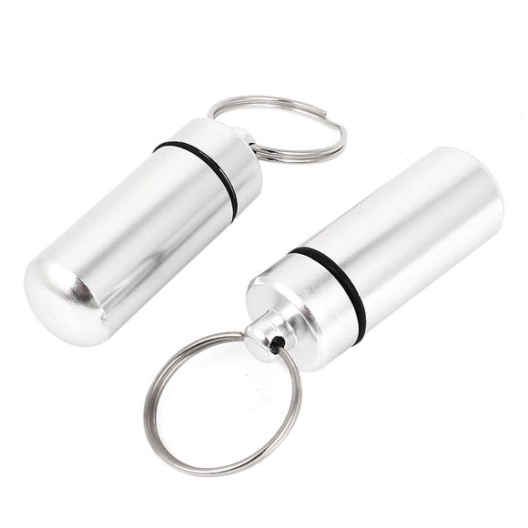 Unique Bargains 2pcs Chrome Waterproof Aluminum Pill Bottle Cache Holder Container Keychain