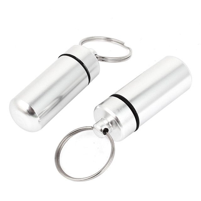 Unique Bargains 2pcs Chrome Waterproof Aluminum Pill Bottle Cache Holder Container Keychain