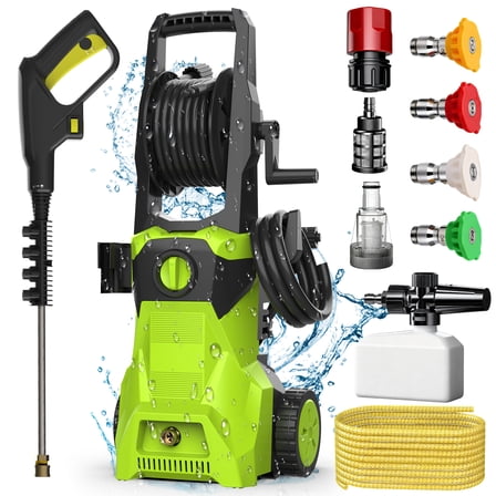 Kepeak Electric High Pressure Washer with 52 ft Hose,4.9 ft Cord, 2100 PSI 1.25 GPM, with 4 Quick Connect Nozzles, Foam Can, for Cars/ Fences/ Driveways/ Patios / Home Cleaning