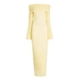 thumbnail image 2 of Women'S Fall Off Shoulder Bodycon Sweater Dress Formal Long Sleeve Elegant Club Party Midi Maxi Dresses Light Yellow M, 2 of 7
