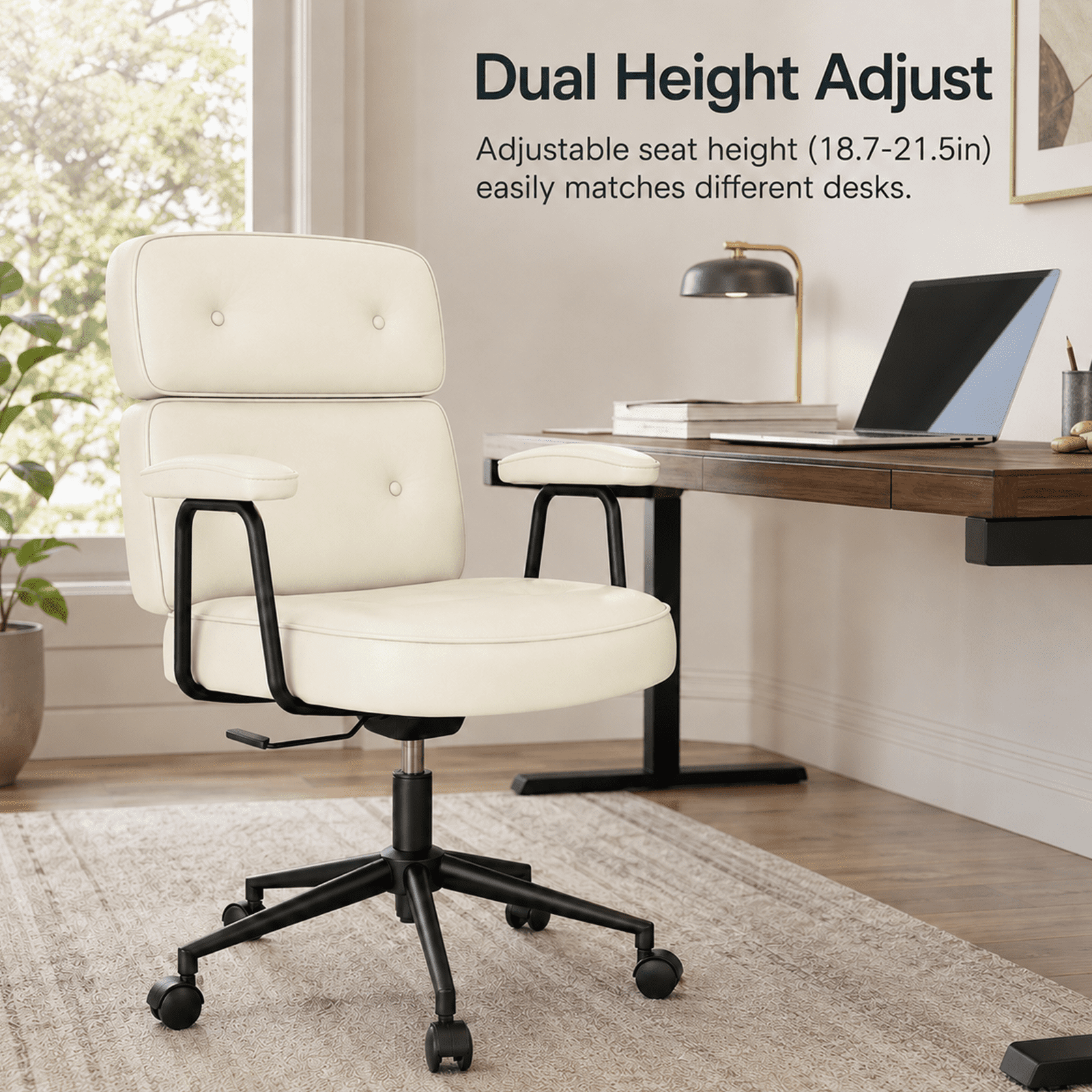 Alvantor Ergonomic Office Chair, PU Leather Computer Chair Lumbar Support, Adjustable Height, Rolling Swivel, Executive Task, Padded Armrests for Vanity, Study