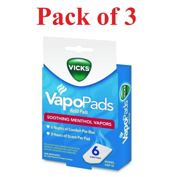 Vicks Soothing Menthol Vapors Vicks PlugIns & Humidifiers Pads 6ct, 3Pack