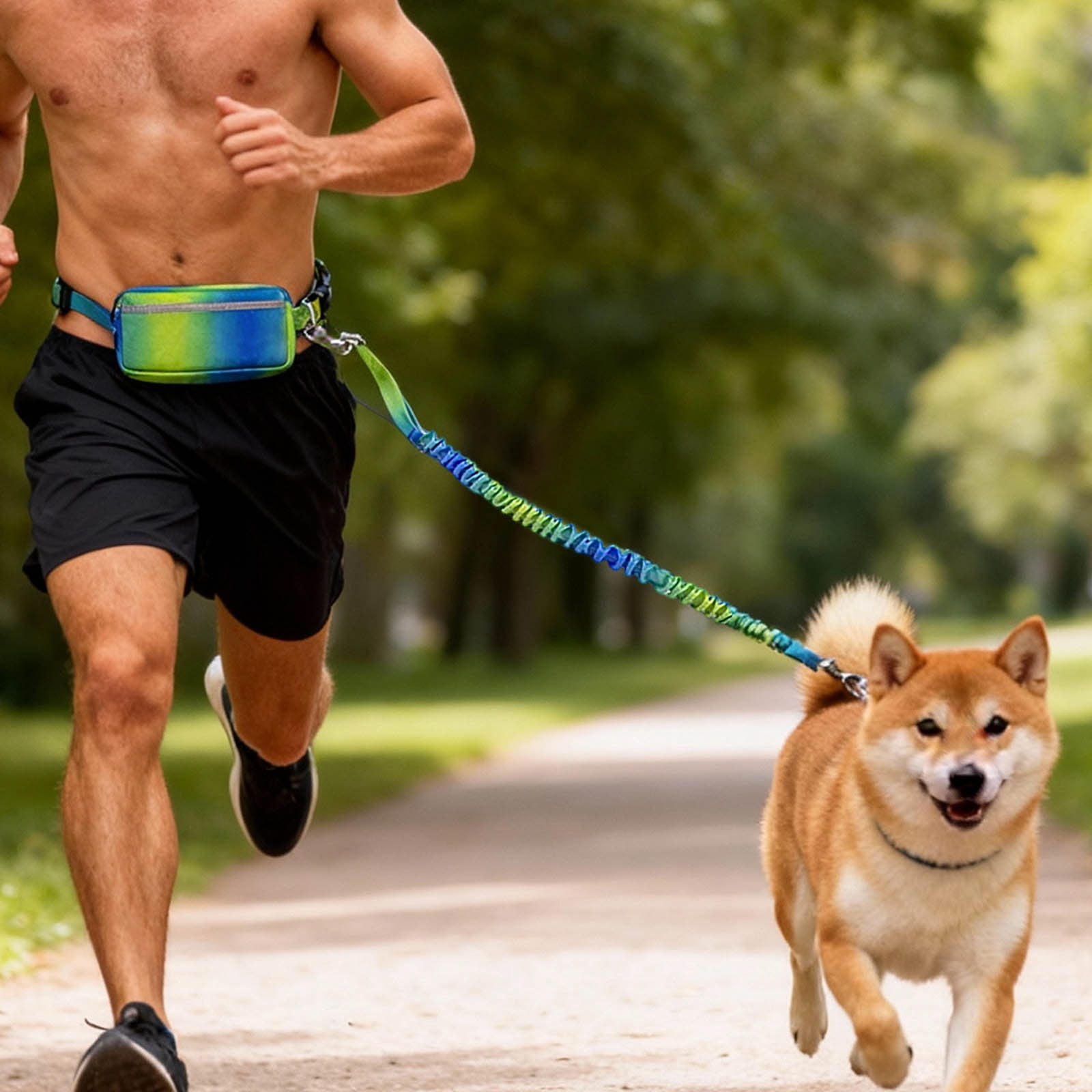 Hands Free Dog Leash for Walking Jogging and Running, Waist Support Bungee Dog Running Leash with Belt, for Medium Large Dogs, Outdoor Hiking and Training, Blue