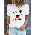 thumbnail image 1 of [Everyday Comfort] Women's Y2K Style joyful Face Graphic T-Shirt, Casual Short Sleeve Crew Neck, Micro-Elastic & Non-Transparent, Easy Care Cotton, Perfect for Casual Attire, White with Black Cartoon, 1 of 5