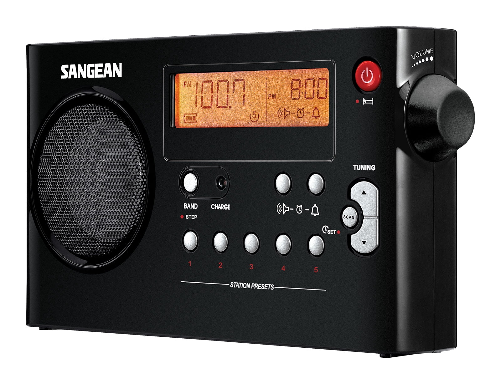 Sangean All in One Compact Portable Digital AM/FM Radio with Built-in Speaker, Earphone Jack, Alarm Clock Plus 6ft Aux Cable to Connect Any Ipod, Iphone or Mp3 Digital Audio Player