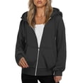 thumbnail image 2 of Inglocry Zip Up Hoodies for Women Drawstring Soft Jackets Casual Winter Sweatshirts with Pockets Long Sleeve Clothes Dark Gray M, 2 of 5